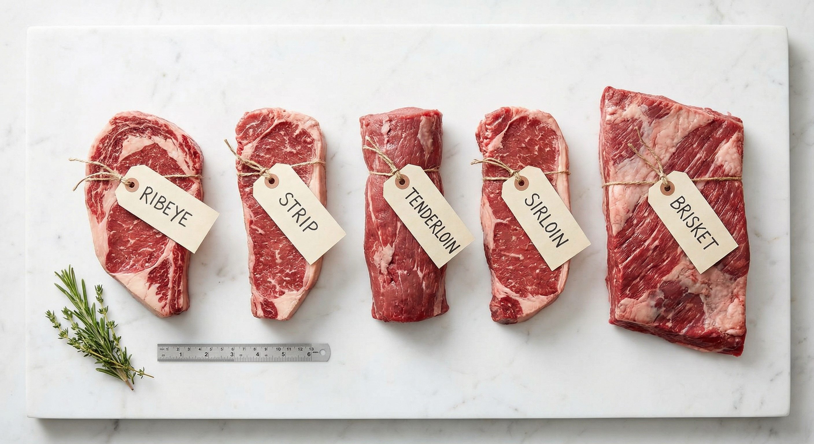 Visual beef cut comparison showing all cuts on a cow diagram